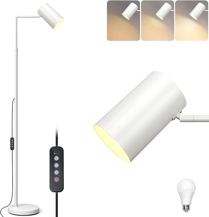 Ldeco Stepless Dimmable Arc Floor Lamp for Living Room with Timer,Height Adjustable Modern Reading Standing Lamps for Living Room,Reading Room,Office,LED Bulb Included (White-DM)