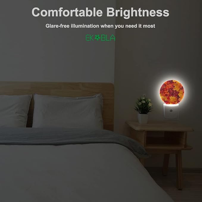 EKOBLA Night Light Fall Leaves Autumn Night Lights Plug into Wall for Girls Boys Room, Gifts for Women, Round Lamp Home LED Wall Decor Nightlight