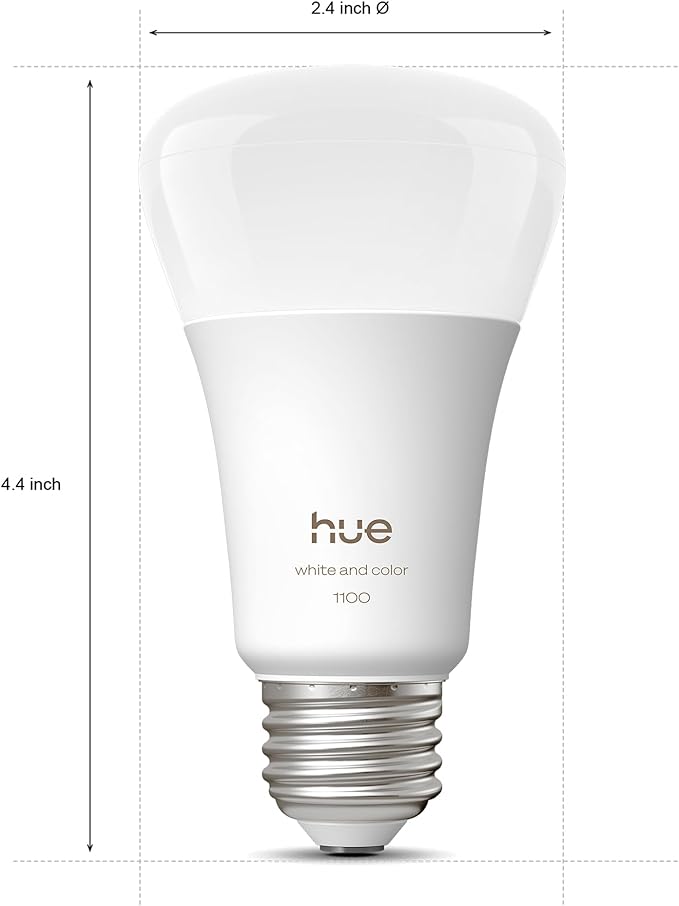 Philips Hue Smart LED A19 Bulb 1-Pack, White & Color Ambiance, E26 Base, 10.5W, Full Spectrum Light 1000K-20000K, 1100 Lumens, Dimmable, Works with Alexa, Google, Apple