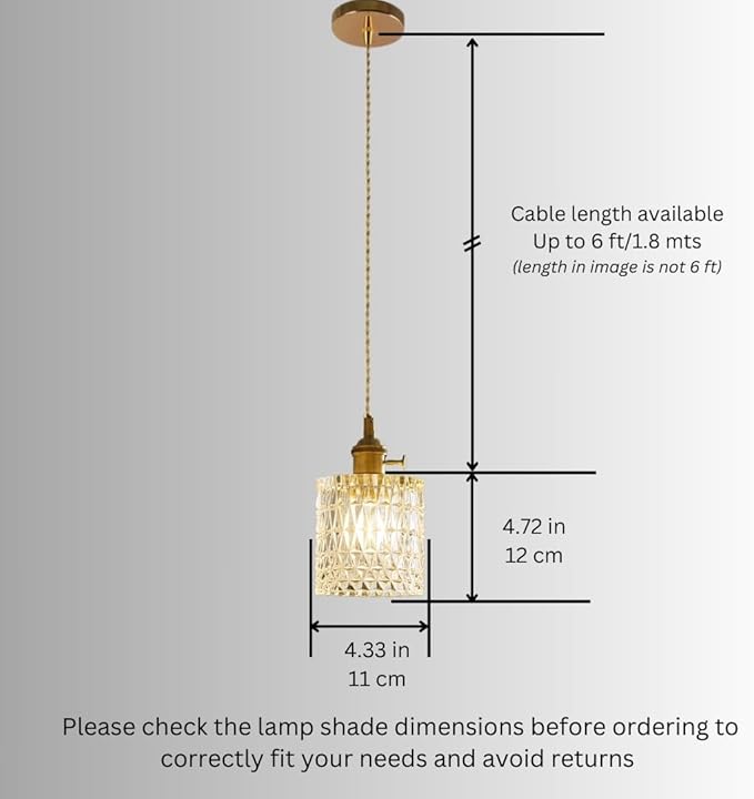 Mini Pendant Light Fixture - Brass Hanging Lamp for Kitchen Island, Bedroom, Entryway, Hallway