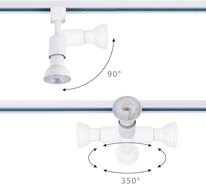 mirrea H Type Track Lighting Head to E26 Medium Screw Base Adapter Light Direction Adjustable Pack of 6 (White)