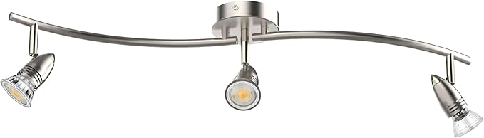 Track Lighting, Modern 3-Light Decorative Brushed Steel Flush Mount Ceiling Light Fixture, GU10 Pivot Heads, Adjustable Arms Directional Ceiling Spotlight, 28 Inch