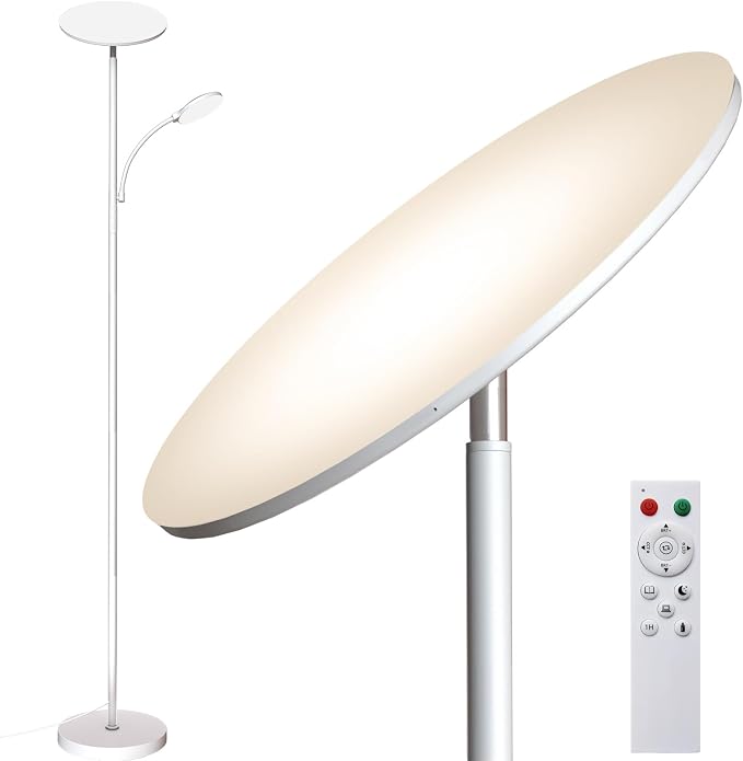marctronic White Floor Lamps for Living Room, 44W/4500LM Super Bright 2 in 1 LED Floor Lamp with Remote, Stepless Dimmable, 69" Tall Standing Floor Lamp with Bendable Reading Light for Bedroom Office
