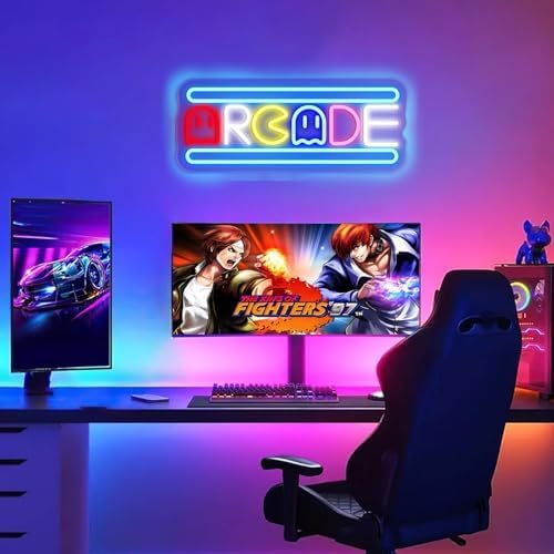 Arcade Neon Light Sign LED USB Powered Dimmable, Retro Ghost Arcade Game Room Neon Lighted Sign for Gaming Room Wall Decor Man Cave for Bedroom Baseroom Decorations Gift
