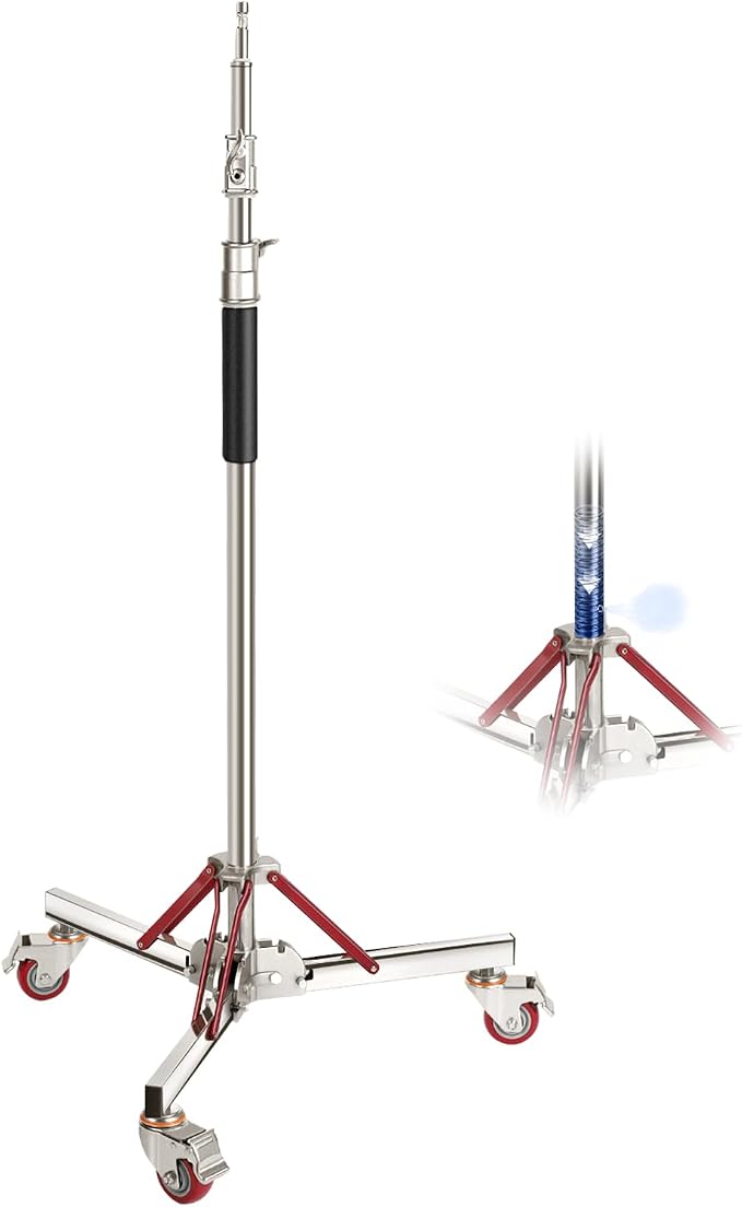 NEEWER 10ft Heavy Duty Air Cushioned Light Stand with Casters, Adjustable Tripod Stand, Stainless Steel Photography Wheeled Stand for Studio Flash Softbox Monolight Reflector, SC305AW | Adjustable Tripod Stand, Stainless Steel Photography Wheeled Stand...