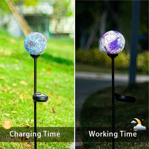 VCUTEKA Decorative Solar Garden Lights, 3.5" Mosaic Globe Outdoor Stake | Mosaic Glass Globe Design, Solar LED Light, Waterproof Design, Auto On/Off and Metal Stake Design for Lawn and Patio