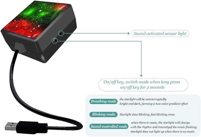 USB Star Projector Night Light Car Roof Light Adjustable Interior Car Light Portable Car LED Light 2 Colors Plug and Play Auto Ceiling Interior Light Star Light for Cars Bedroom Roof Party Home Decor