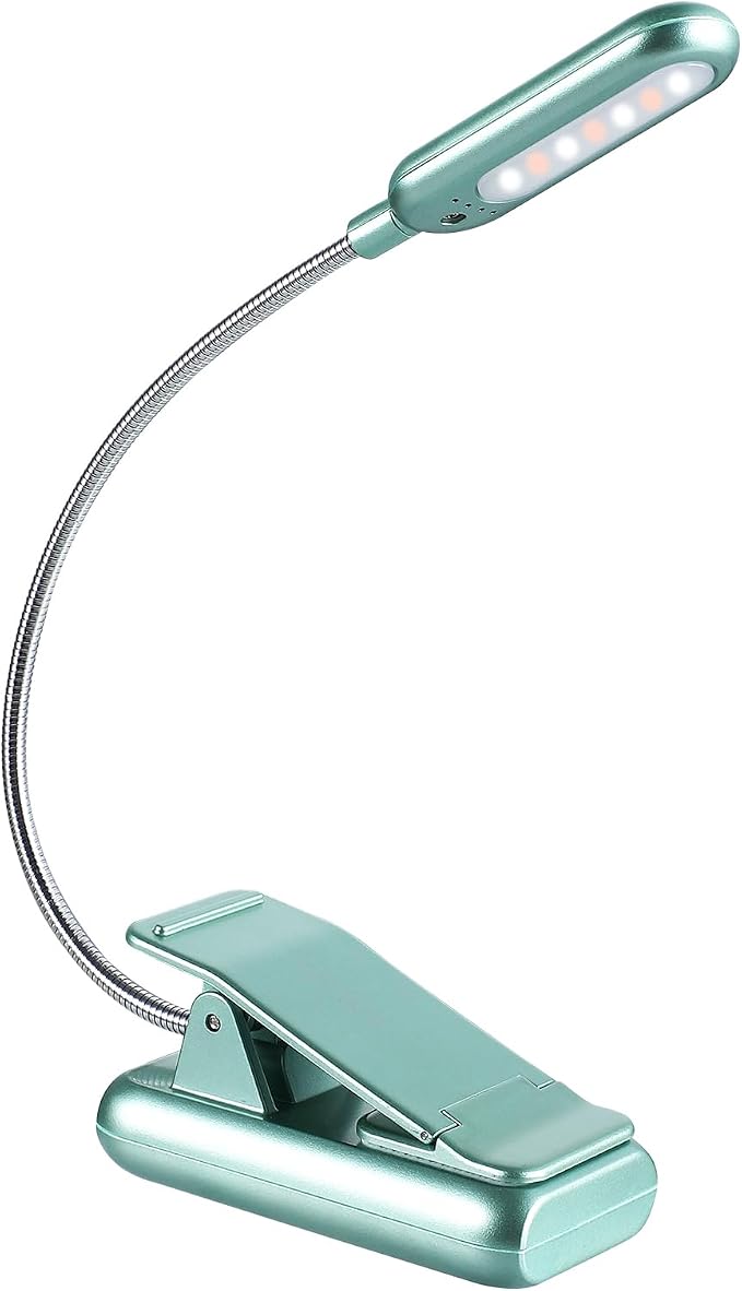 VAVOFO Rechargeable Book Light for Reading in Bed Kids, 7 LED Reading Light with 9-Level Warm Cool White Daylight, Eye Care Lamp with Power Indicator for Bookworms (Silver Green)