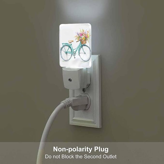 A Bicycle Night Light A Bouquet of Flowers in The Blue Basket Plug into Wall with Dusk to Dawn Light Sensors 0.5W Warm Nightlights for Bedroom Bathroom Hallway
