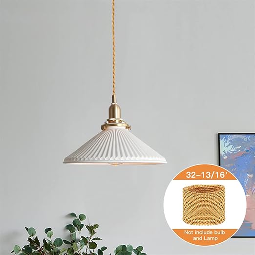 Helunsi 32.8ft Twisted Cloth Covered Wire, Gold 18/2 Cloth Covered Electrical Wire, 18 Wire Gauge 2-Conductor Fabric Covered Lamp Cord, Vintage Twisted Cloth Covered Wire, for DIY Projects (Gold)