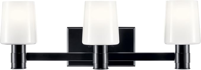 Kichler Adani 3-Light Bathroom Vanity Light, Black | Modern vanity light with opal glass for bathrooms and powder rooms (24" x 8.25"), 55176BK