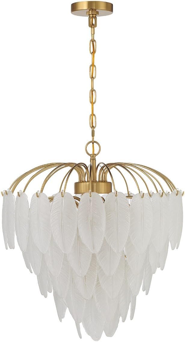 Savoy House 1-3508-6-322 Boa Breegan Jane Designed Mid-Century Bohemian Clear Frosted Glass Feather Chandelier, 6-Light 360 Total Watts, 24" H x 22" W, Warm Brass