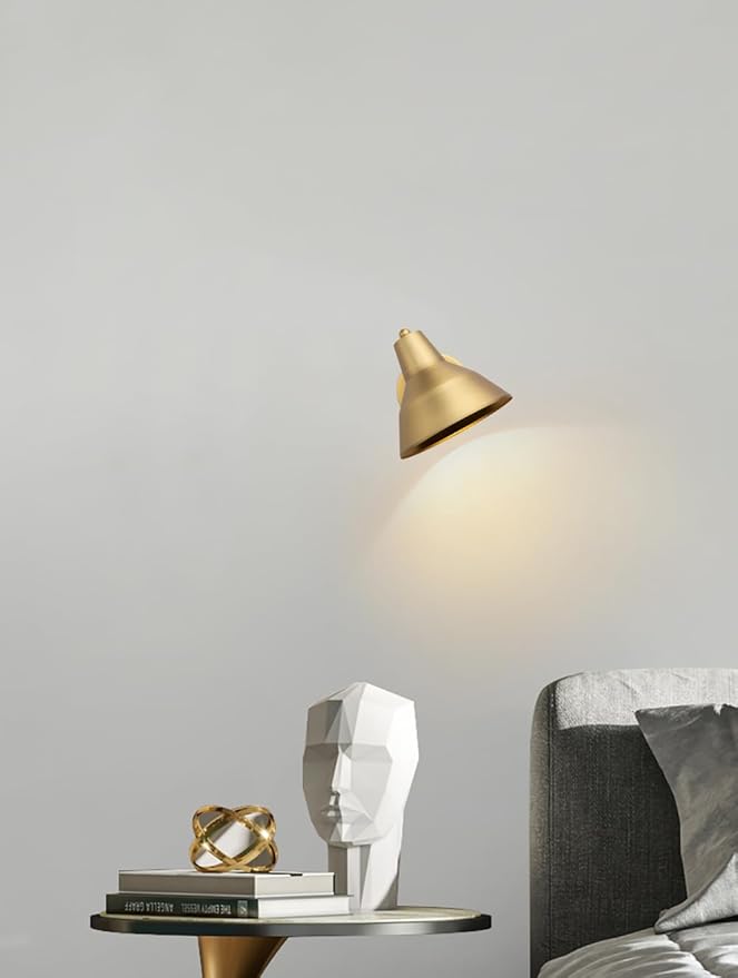 Yosoan Indoor Vanity Wall Sconce with Dimming On Off Switch, 1-Light Hardwired Vintage Wall Mount Metal Lamp Fixture with 6.89" Bowl Metal Shade in-Build Gold Bedside Reading Bedroom Bunk(Antique)