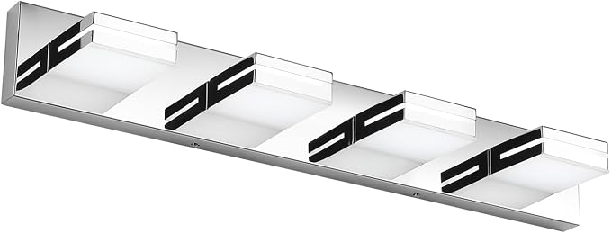SineRise LED Modern Bathroom Vanity Light Fixtures, Modern Acrylic Bathroom Wall Lighting Fixtures Over Mirror, 4-Light, 30-Inch, Chrome, 100%-0% White