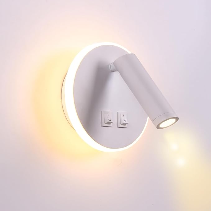Wall Wash Light White Bed LED with Interior Wall Adjustable Spotlight Reading lamp Wall lamp for Hallway Bedroom Stairs Hotels Indoor Bedside Lamp 3000K (3W + 9W)