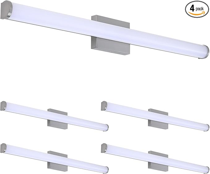 ASD 36" LED Linear Vanity Light Fixture, Modern Bathroom Sconce — 3 Color 3000K-5000K, Dimmable, 30W 2100LM, Energy Star & ETL Listed — Over Mirror Makeup Bar for Bedroom, Cabinets — Nickel, 4 Pack