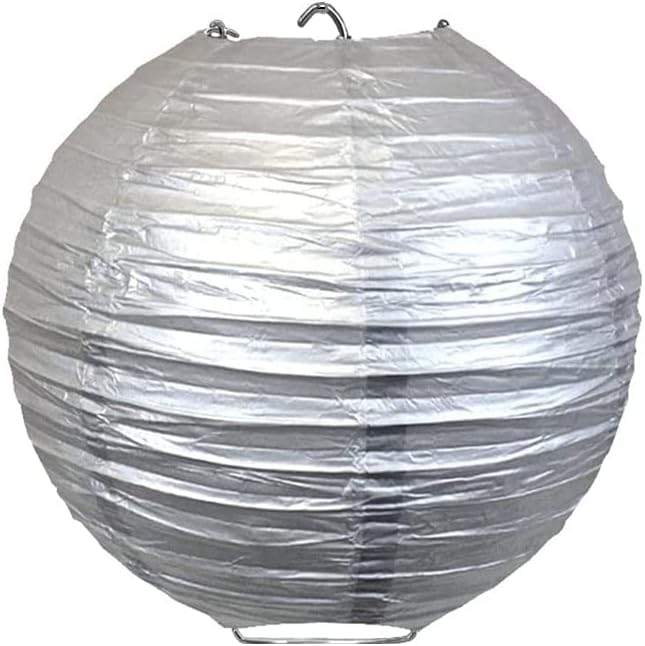 Pack of 3 Round Paper Lanterns Lamp Wedding Birthday Party Decoration (Silver, 16"/40CM)
