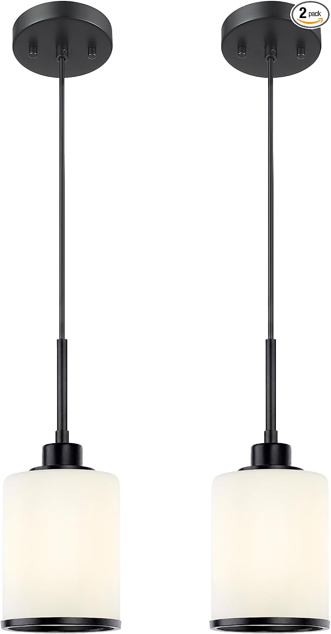 Beionxii Pendant Light Fixtures 2 Pack,Milk Glass Pendant Lights Kitchen Island, Farmhouse Pendant Lighting,Modern Hanging Pendant Lights Over Island for Dining Room Bedroom Entryway Sink,BX-PL02MB-2