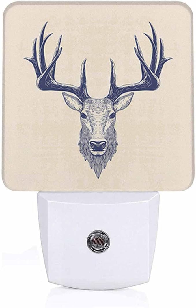 LED Night Light,Beautiful Cartoon Deer Head LED Night Light Plug into Wall with Dusk to Dawn Light Sensor White Energy Efficient Nightlight for Bedroom Bathroom Hallway Living Room Kitchen