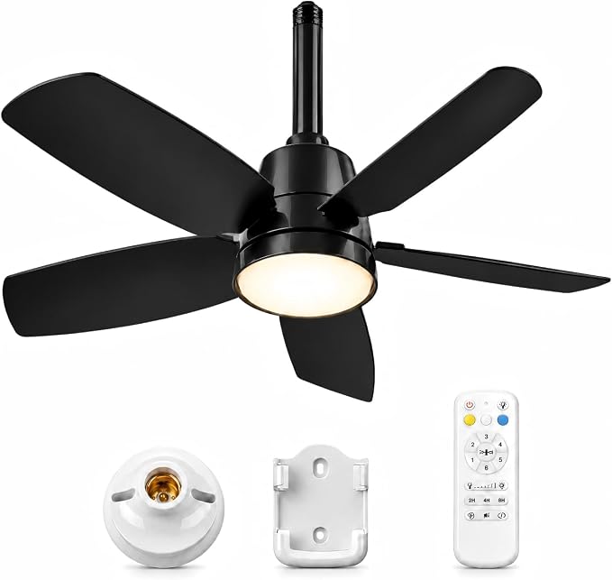 Ceiling Fan with Light, 28'' Flush Mount Low Profile Fan for Bedroom &Patio | Quiet Reversible DC Motor, 6-Speed, 3-Color Temp Dimmable LED Light with Remote & Timer, Indoor Small Ceiling Fan Black