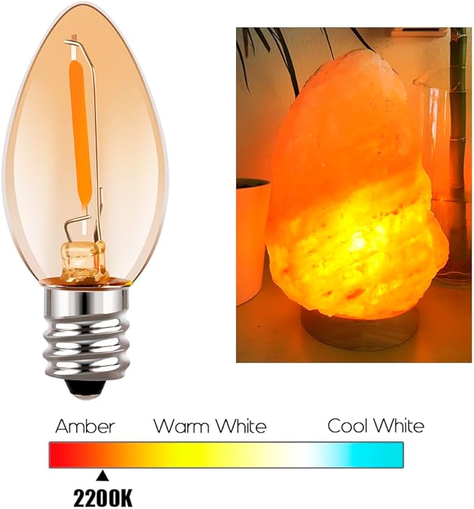 Emotionlite Night Light Bulbs, Amber LED C7 Bulb, 4W 5W 6W 7W Equivalent, E12 Candelabra Base, Salt Lamp and Nightlight Replacement Bulb, 0.6W, Amber Yellowish 2200K, 50LM, 4 Pack
