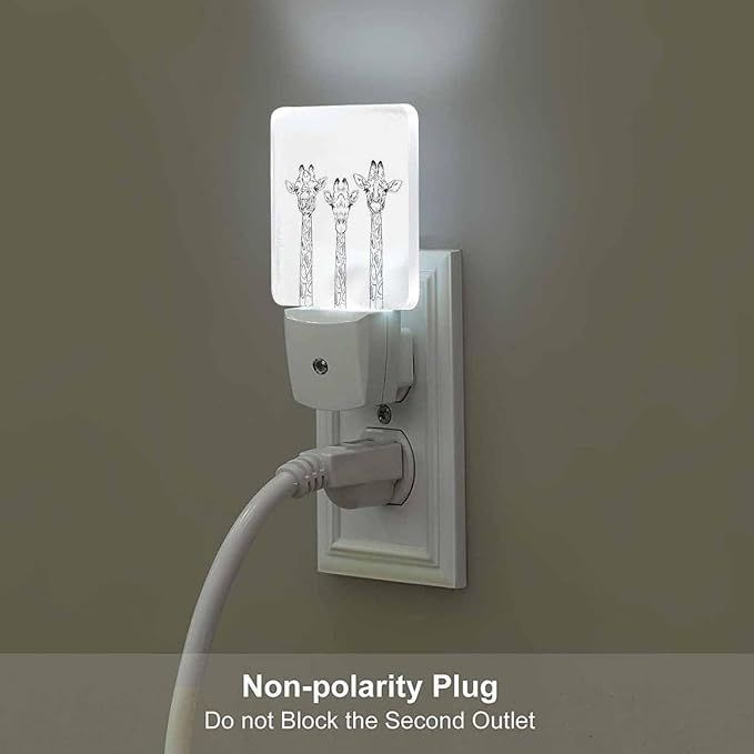 LED Night Light,Realistic Sketch Giraffe Heads LED Night Light Plug into Wall with Dusk to Dawn Light Sensor White Energy Efficient Nightlight for Bedroom Bathroom Hallway Living Room Kitchen