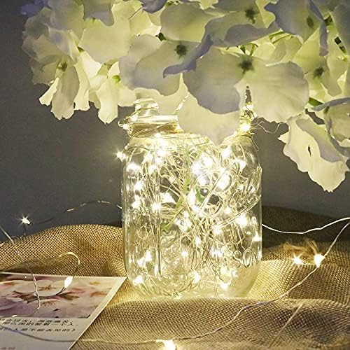 Timer Led String Light,2 Pack Mini Battery Powered Silver Wire Starry Fairy Lights,Battery Operated Lights for Bedroom,Christmas,Parties,Wedding,Christmas Gift Decoration(5m/16ft Cold White)