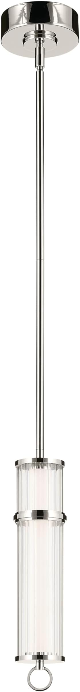 Kichler Riven LED 1-Light Pendant with Clear Fluted Glass in Polished Nickel, Sloped Ceiling Compatible, for Kitchen or Dining Room (15.5" x 5"), 52755PNLED