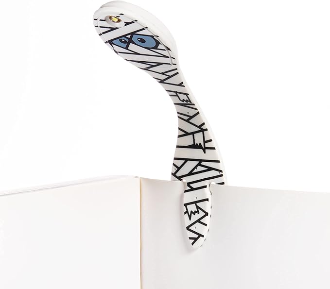 Gifts for Readers & Writers Book Light, Clip On Reading Light for Bed, 2in1 Flexilight & Bookmark, Small & Lightweight with a Soft Glow, 2 Batteries Included, Mummy