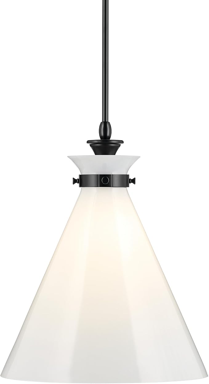 Kichler Laria Pendant Light, Opal Glass, Black | Updated traditional pendant light for kitchen islands and dining rooms (19.75" x 16"), 52775BK