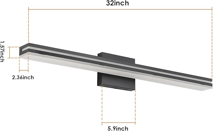 SineRise LED Modern Bathroom Vanity Light Bar (32-Inch, 3000K/4000K/6000K), Matte Black Dimmable Modern Acrylic Bathroom Wall Lighting Fixtures Over Mirror