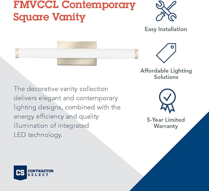 Lithonia Lighting 48-Inch LED Vanity Light with 3-in-1 Switchable White Color Temperature, Contemporary Square Bathroom Vanity Wall Light Fixture for Over The Mirror, Brushed Nickel
