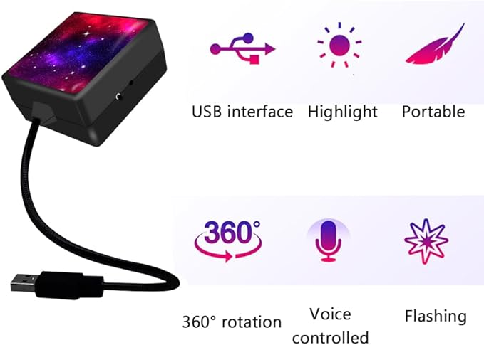 USB Star Projector Night Light Car Roof Light Adjustable Interior Car Light Portable Car LED Light 2 Colors Plug and Play Auto Ceiling Interior Light Star Light for Cars Bedroom Roof Party Home Decor