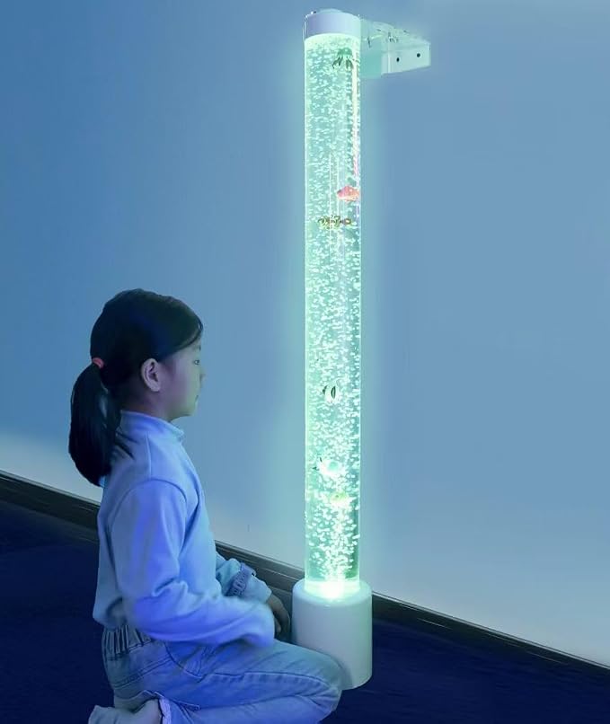 4FT Sensory Fish Bubble Light Tube, Wall Mountable Aquarium Column with Remote & 8 Color Changing Lights – Calming Sensory Night Light for Kids, Adults, and Special Needs
