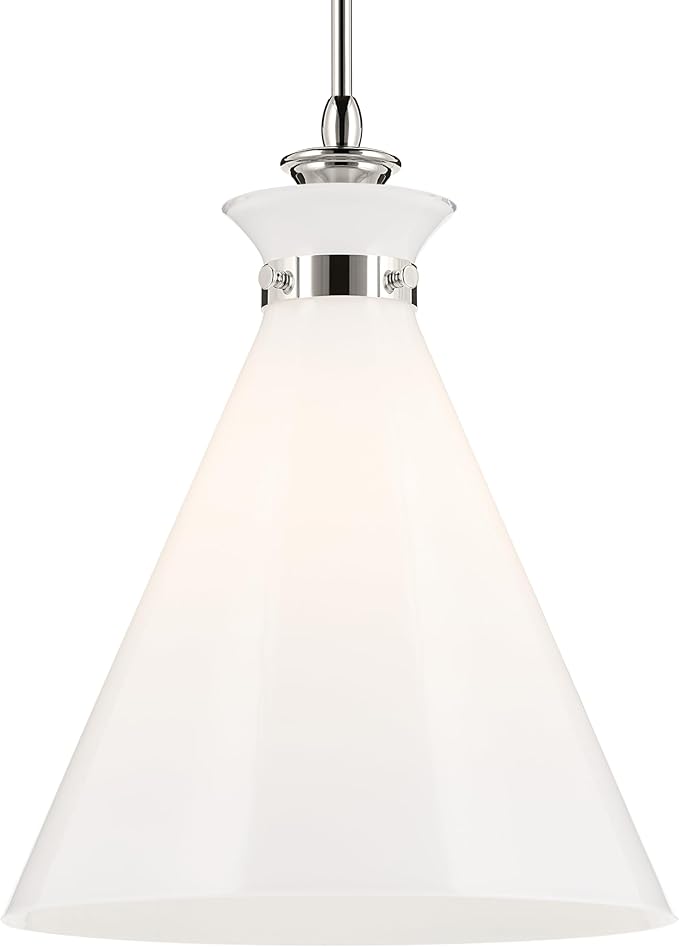 Kichler Laria 1-Light Pendant, Updated Traditional Light, Sloped Ceiling Compatible, for Kitchen with Opal Glass in Polished Nickel (19.75" x 16"), 52775PN