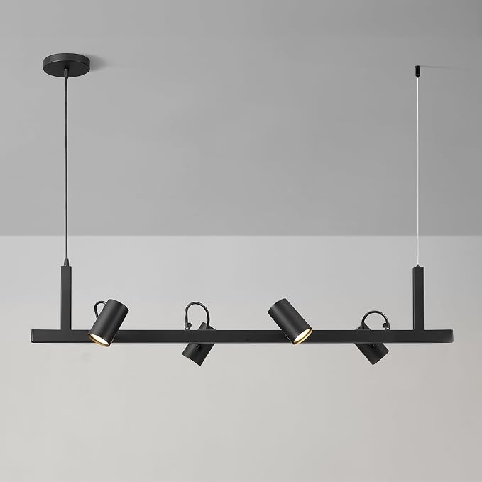 Globe Electric Suspended Track Lighting, 4-Light Adjustable Hanging Track Bar, Matte Black 40-Inch Dimmable Fixture for Modern Kitchen & Ceiling Lighting