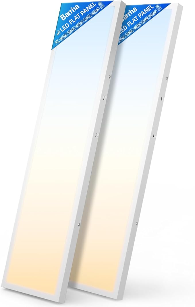 Barrina 1x4 LED Flat Panel Light, 8640LM 72W, 0-10V Dim, 5CCT 3000K-6000K | Dimmable 4FT LED Shop Light, Ceiling & Hanging Mount for Kitchen, Garage, Office, Ultra Thin Design, Dissipate Heat, 2 Packs