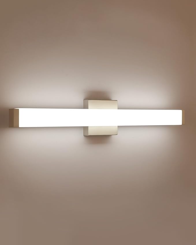 LED Bathroom Vanity Light Fixtures 24 in Brushed Nickel, 14W 4000K Natural White Square Wall Fixture, Modern Lighting for Over Mirror, Damp Rated