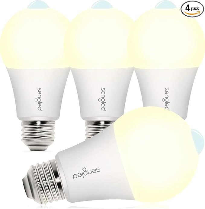 Sengled Motion Sensor Light Bulbs, A19 LED Dusk to Dawn Bulbs 3000K Soft White, Motion Activated Indoor Outdoor Light Bulbs 8.8W (60W Equivalent) 800 Lumens for Porch, Garage, Hallway, 4 Pack