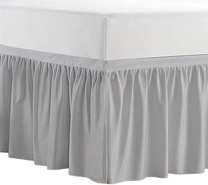 Shreem Linen Dorm Bed Skirt Twin XL, 46 Inch-Drop, 100% Microfiber Extra Long Bedskirt, Light Grey