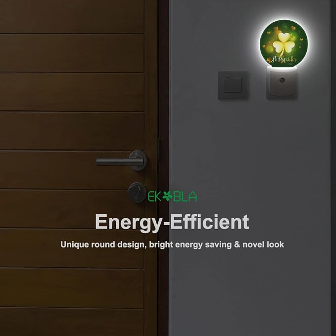 EKOBLA St. Patrick's Day Night Light, Glitter Golden Clover Leaf Night Lights Plug Into Wall with Auto Sensor for Home Decor