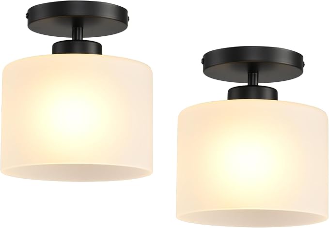 Semi Flush Mount Ceiling Light, Modern Kitchen Lighting Fixtures Ceiling, Rustic Ceiling Light Fixtures, Ceiling Lights with Glass Shade for Hallway Foyer Entryway Bedroom