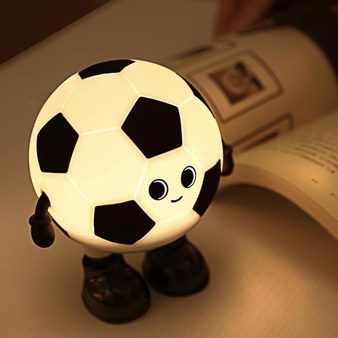 Cute Soccer Silicone Night Light for Kids,Rechargeable 7-Color Changing Lamp with 3-Level Dimming & 30-Min Timer, Safe Squishy Room Decor Christmas/Birthday Gift for Boys Girls