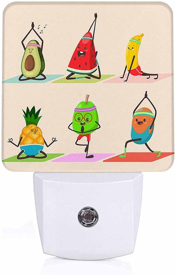 LED Night Light Lamp with Smart Sensor Dusk to Dawn Sensor,Fruit and Vegetables Doing Yoga Night Light Daylight White,0.5W Plug-into Wall for Adults,Bedroom,Bathroom,Hallway,Kitchen