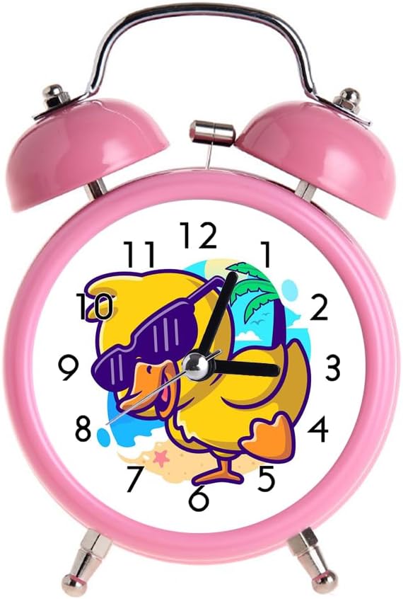 Children's Alarm Clock Retro Silent Pointer Clocks Round Number Dual Bell s Loud Alarm Clock Pink Colors Bedside Night Light Home Decors Cool Duck Summer Cartoon