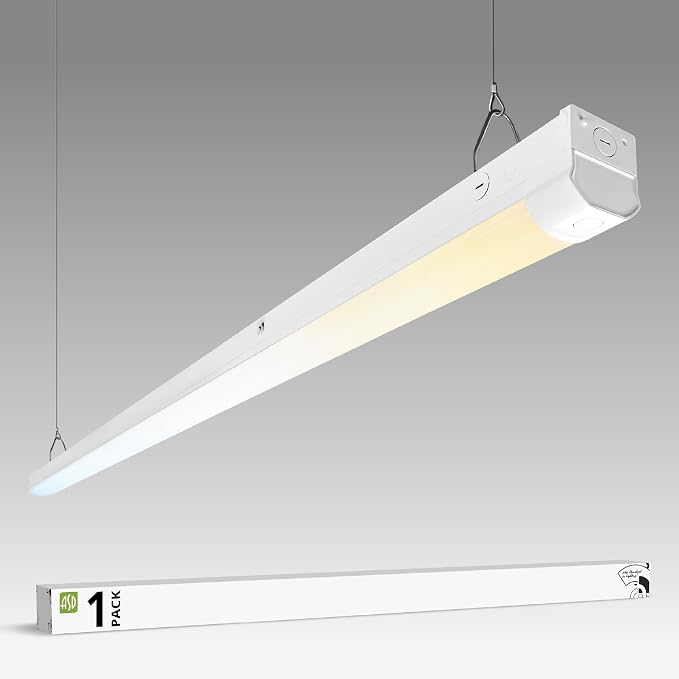 ASD 8ft LED Linear Strip Light Fixture with Q-Base | UL DLC 55W-80W 120-277V Linkable LED Shop Light | 3500K-5000K Adjustable Dimmable Office & Workshop Commercial Ceiling Lighting