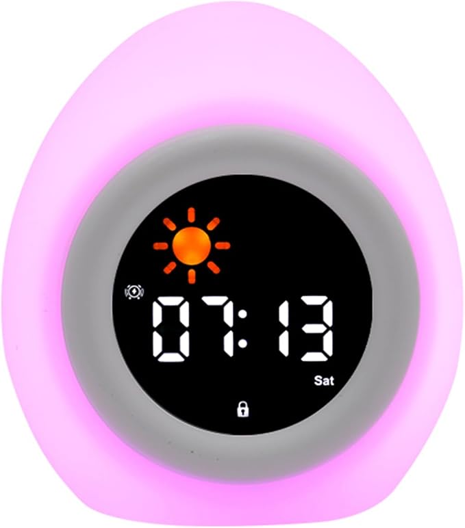 Egg Cartoon Ok to Wake Alarm Clock, White Noise Tap Night Light for Room | 6 White Noise Sounds, 8 Light Modes, Dual Alarm & Snooze, Dimmable LED, Type-C Rechargeable, 12/24 Hour Display