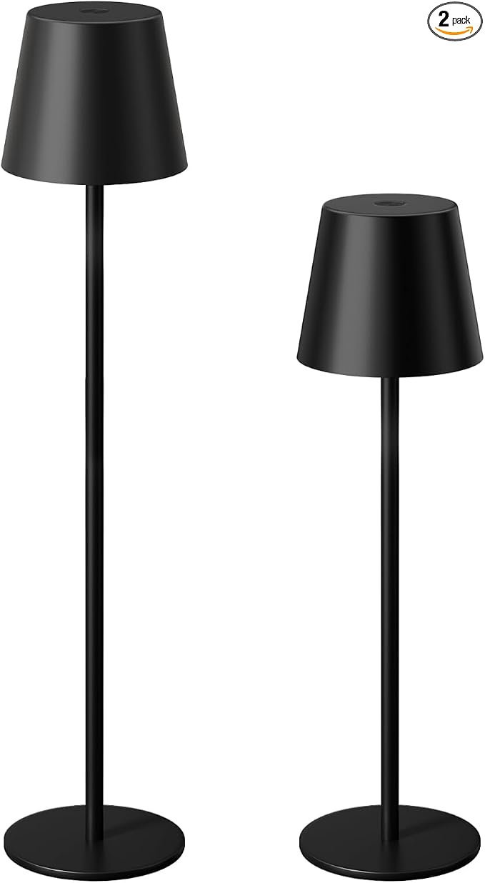 Kakanuo 20" Black Cordless Table Lamp Rechargeable - 2 Pack 5000mAH Battery Operated Lamp for Counter, 3 Color Stepless Dimming Wireless Lamp for Dining Table, Touch Control