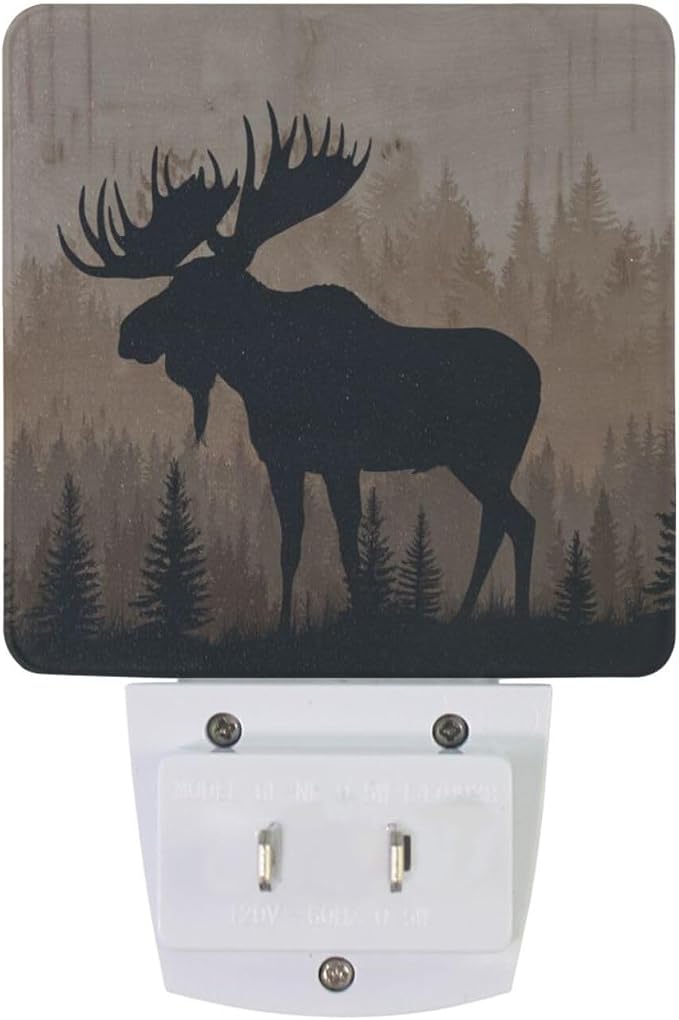 Moose Brown Wood Night Light Dusk to Dawn Sensor LED Night Dimmable Nightlight Lights Plug into Wall for Living Room