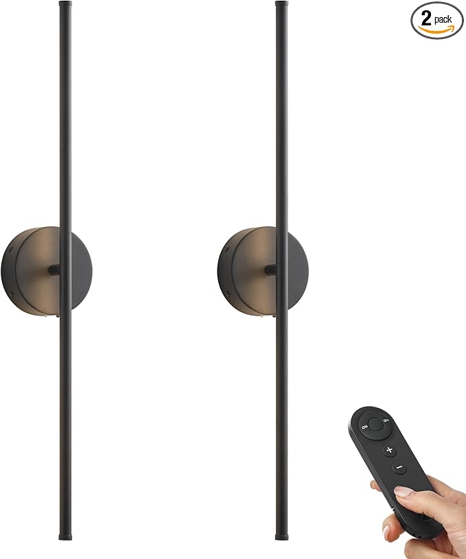 KARTOOSH Battery Operated Wall Sconces Set of Two Wireless Wall Lights | Rechargeable Wall Sconce with Remote 350°Rotate Dimmable 3000K LED Wall Lamp for Living Room, Bedroom